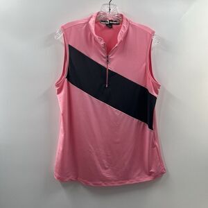 Jamie Sadock Women’s Sleeveless 1/4 Zip Golf Tee Pink Gray Lightweight Size L